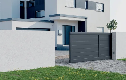 portail en aluminium aragats coulissant noir Prefalu