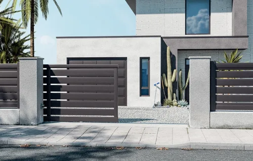 Mise en situation portail en aluminium souffrière coulissant Prefalu